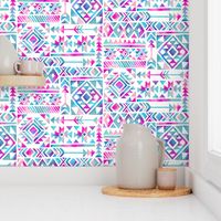 Tribal Summer / Pink Turquoise on White Background / Large Scale