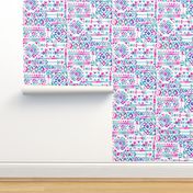 Tribal Summer / Pink Turquoise on White Background / Large Scale