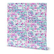 Tribal Summer / Pink Turquoise on White Background / Large Scale