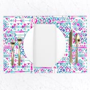 Tribal Summer / Pink Turquoise on White Background / Large Scale