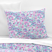 Tribal Summer / Pink Turquoise on White Background / Large Scale