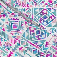 Tribal Summer / Pink Turquoise on White Background / Large Scale