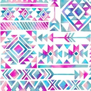 Tribal Summer / Pink Turquoise on White Background / Large Scale