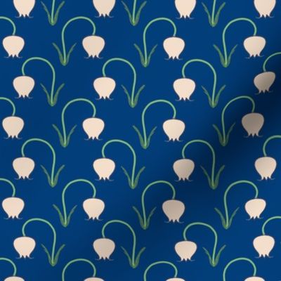 Tulips Beige on Blue Upholstery Fabric