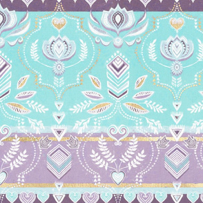 Decorative Boho Stripes in Aqua, Purple, Gold & White