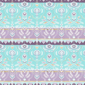 Decorative Boho Stripes in Aqua, Purple, Gold & White Small Print