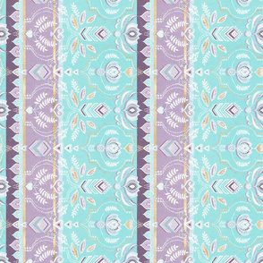 Decorative Boho Stripes in Aqua, Purple, Gold & White Rotated Small Version