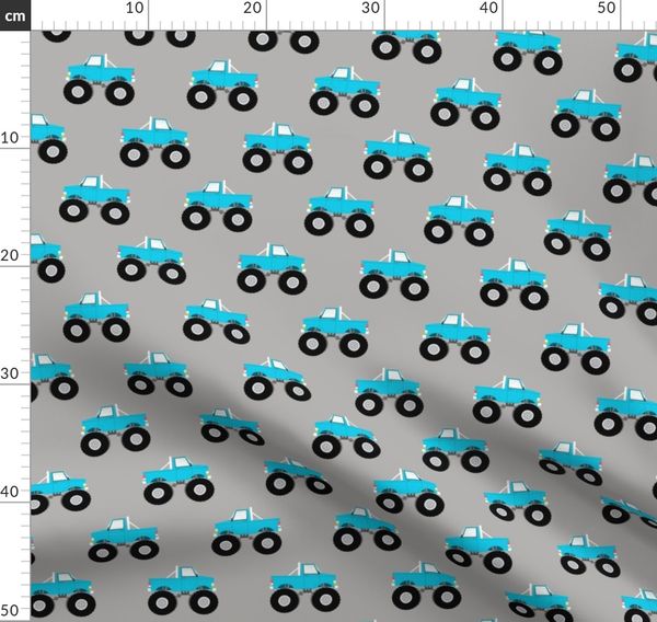 monster trucks - blue - Spoonflower