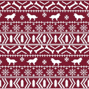 Border Collie fair isle christmas sweater cute dog fabric maroon