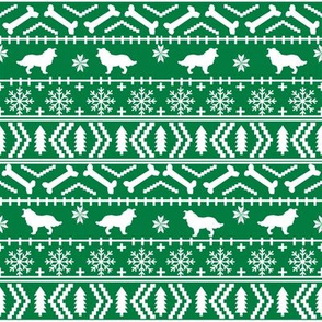 Border Collie fair isle christmas sweater cute dog fabric bright green