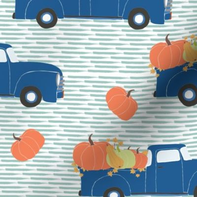 10" Fun At The Pumpkin Patch - Muted Blue Stripes