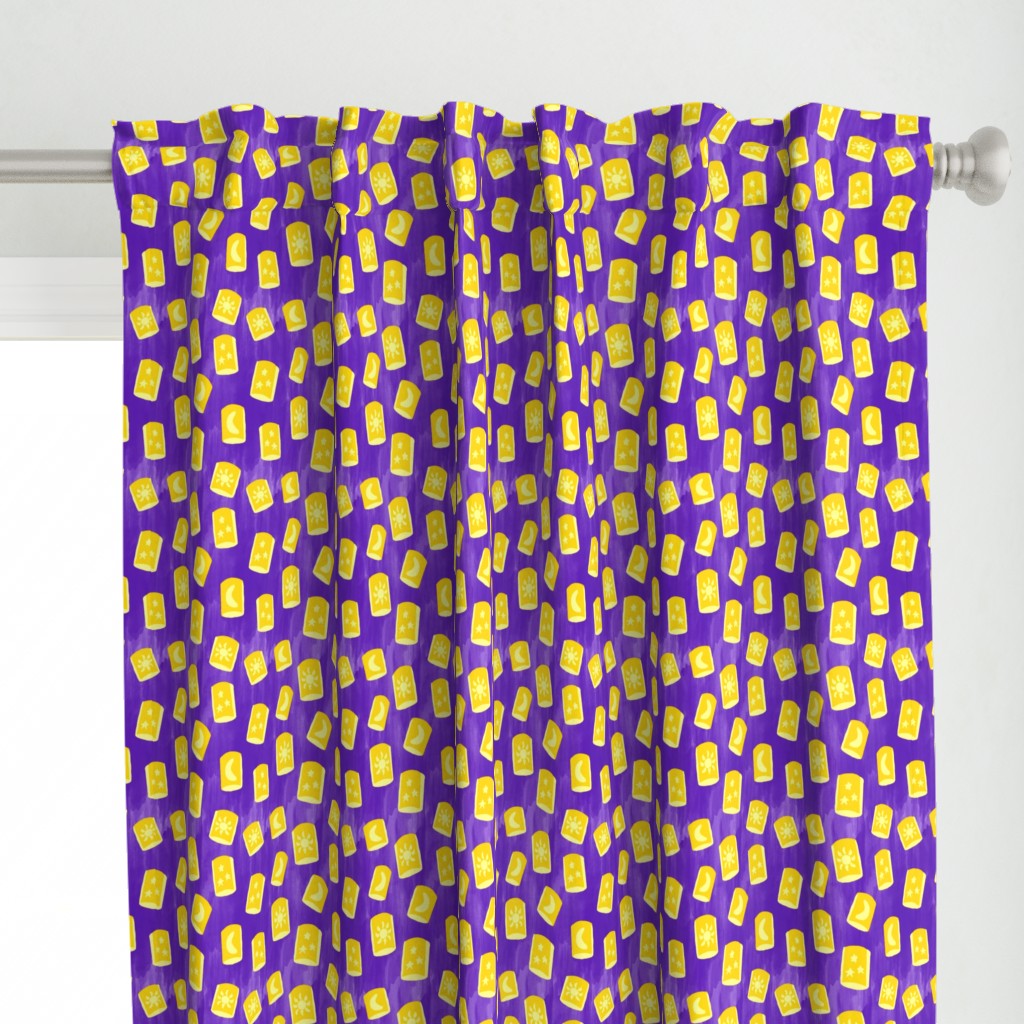 Yellow Lanterns on Purple Background