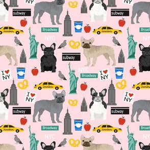 Frenchie dog breed fabric new york city tourist french bulldog light pink
