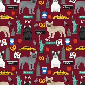 Frenchie dog breed fabric new york city tourist french bulldog marroon