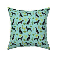 Miniature Doberman Pinscher cactus southwest desert fabric dog breed blue green