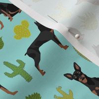 Miniature Doberman Pinscher cactus southwest desert fabric dog breed blue green