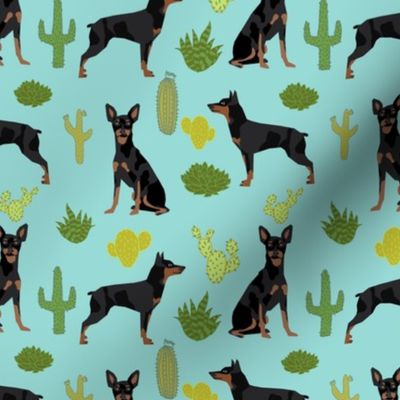 Miniature Doberman Pinscher cactus southwest desert fabric dog breed blue green