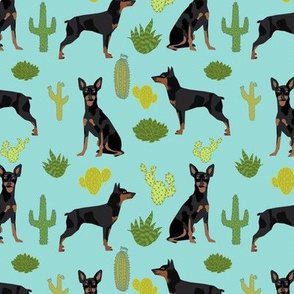 Miniature Doberman Pinscher cactus southwest desert fabric dog breed blue green