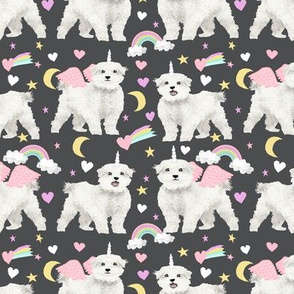 maltese unicorn rainbows stars pastel cute dog fabric grey