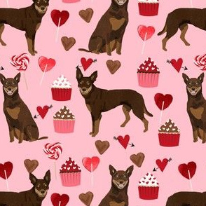 australian kelpie dog fabric red and tan kelpie design - valentines - pink