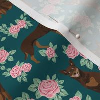 australian kelpie dog fabric red and tan kelpie design - roses - green