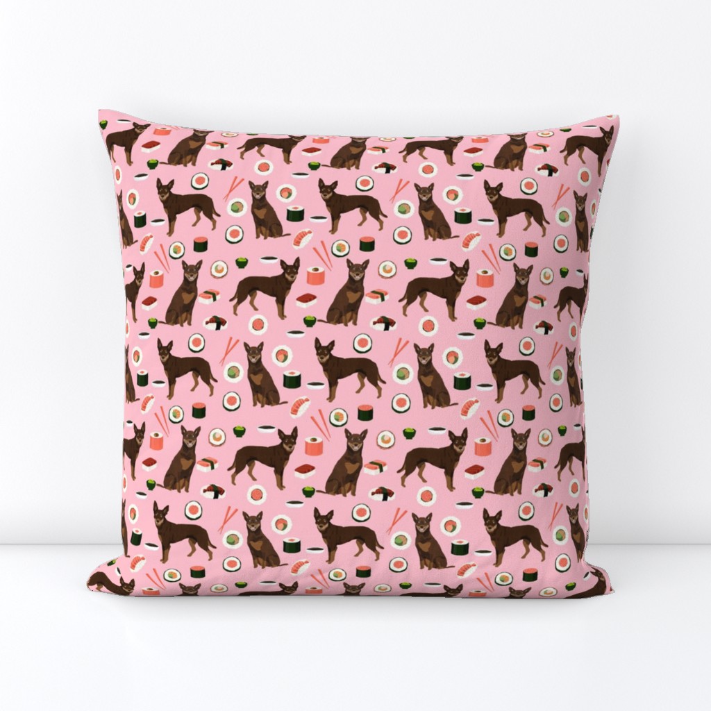 australian kelpie dog fabric red and tan kelpie design - sushi - pink