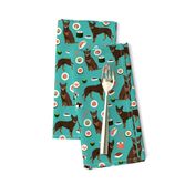 australian kelpie dog fabric red and tan kelpie design - sushi - turquoise