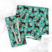 australian kelpie dog fabric red and tan kelpie design - sushi - turquoise