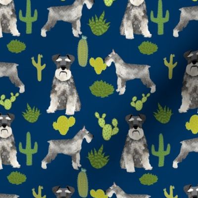 schnauzer dog fabric dogs and cactus design - navy