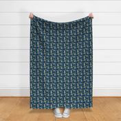 schnauzer dog fabric dogs and cactus design - navy