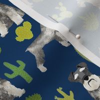 schnauzer dog fabric dogs and cactus design - navy