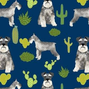 schnauzer dog fabric dogs and cactus design - navy