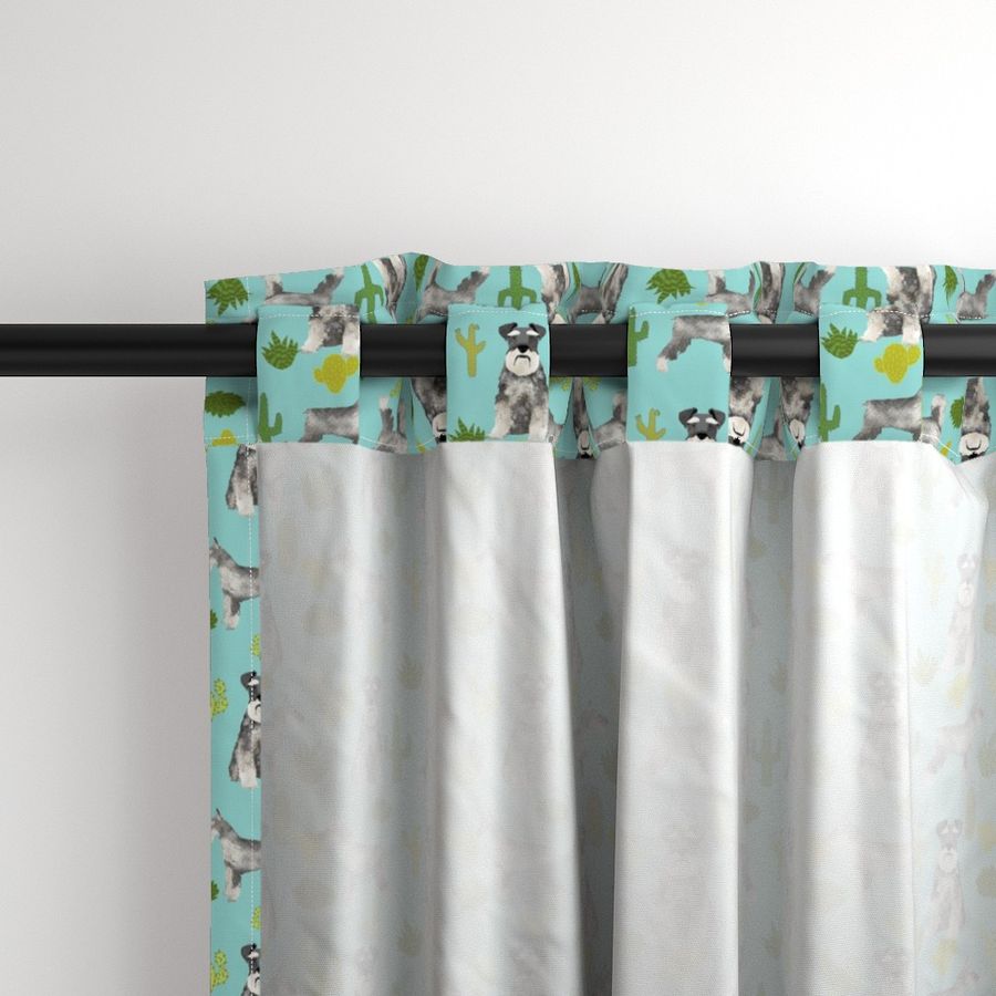 schnauzer dog fabric dogs and cactus design  - light blue