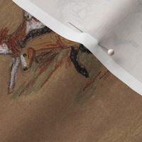 Wild Horse Herd in Crayon on Brown Paper