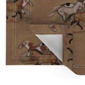 Wild Horse Herd in Crayon on Brown Paper