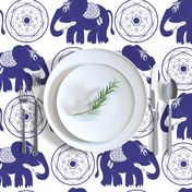 Boho Elephant Tickling Himself with Feather blue