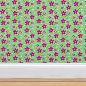 Spring Flower Dance Spring green & bold pink 