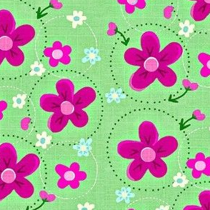 Spring Flower Dance Spring green & bold pink 