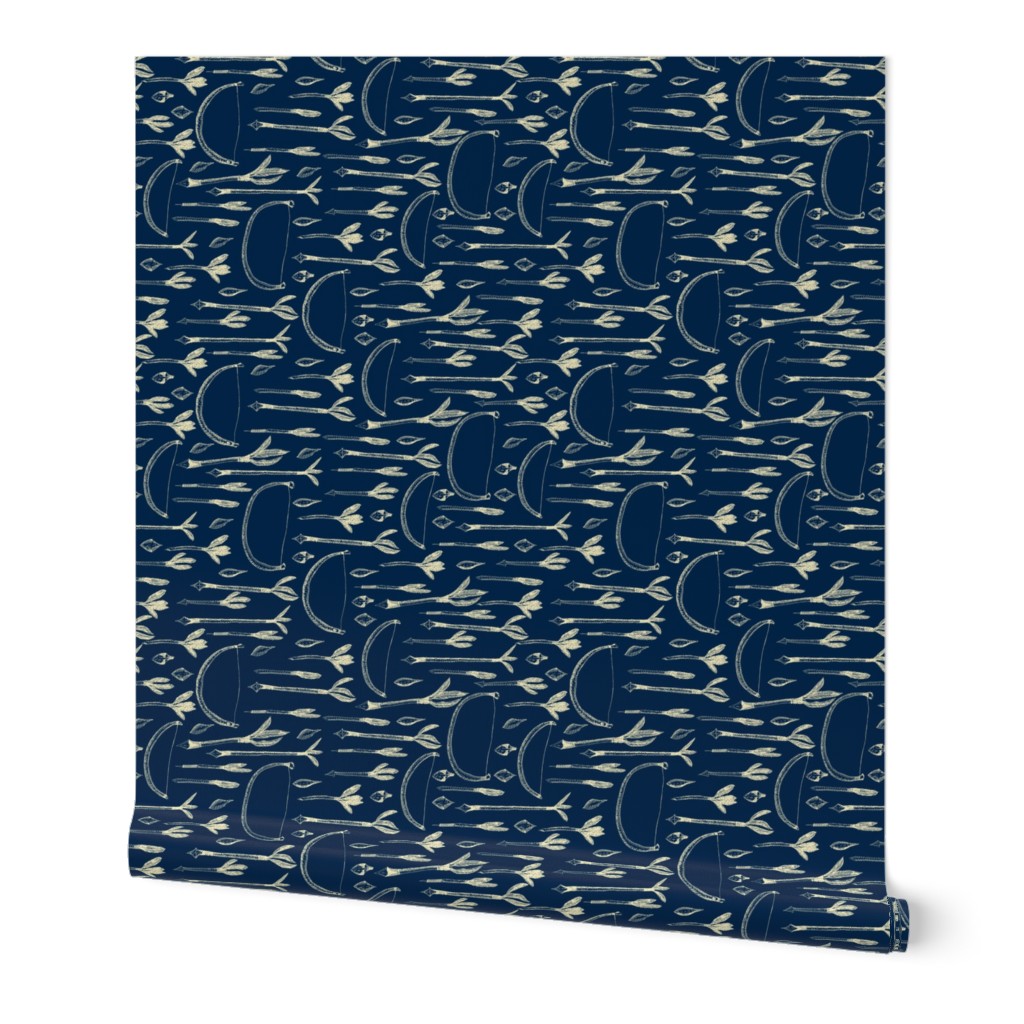 A Boy's Own Arrow Collection on Indigo Blue with Warm Cream (5a) - Extra Small Scale