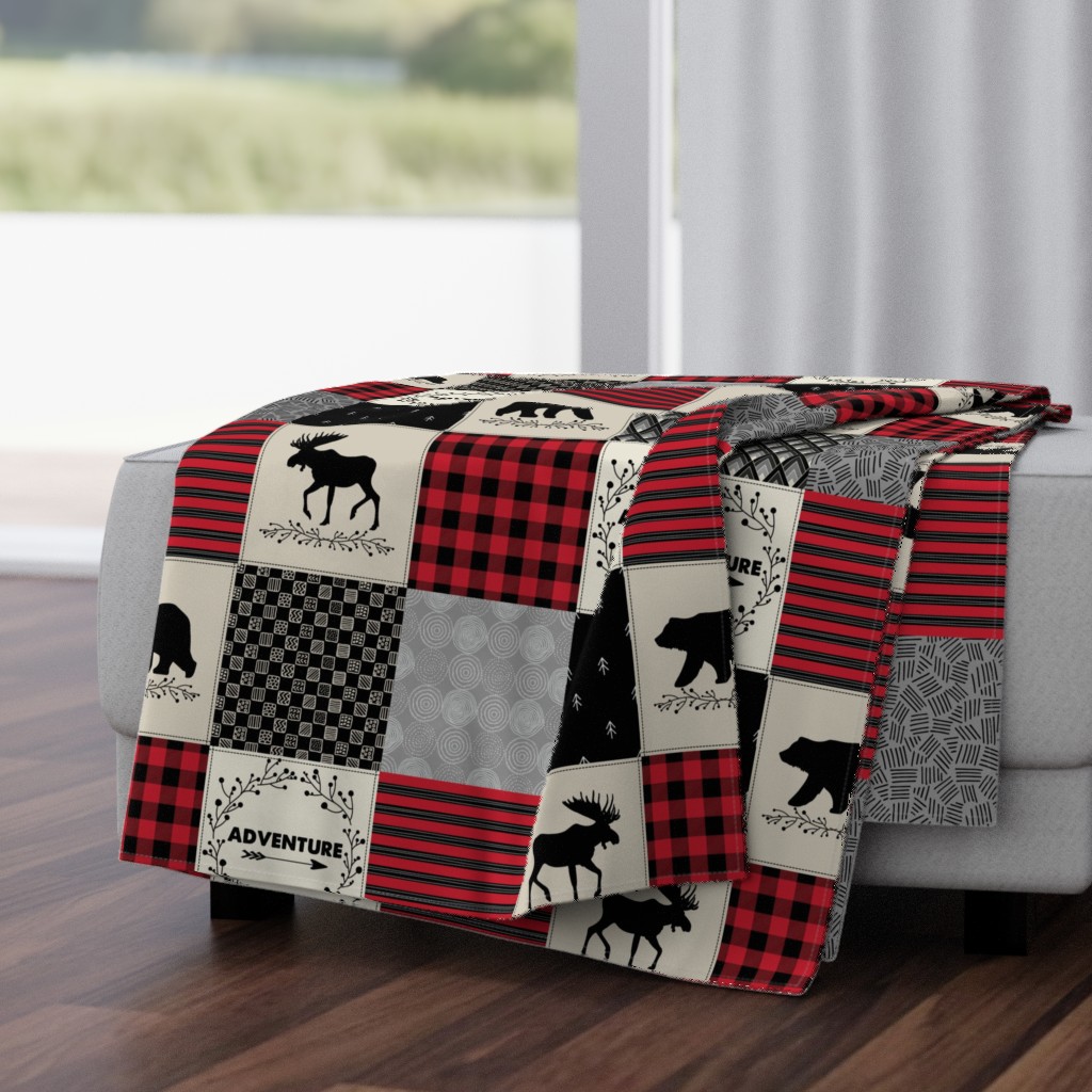 Buffalo Plaid Lumberjack/solid Black Double Face Quilted Fabric by