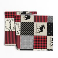 Adventure Patchwork Quilt - Black, Red + Cream Woodland Bear & Moose Baby Blanket Design