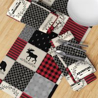 Adventure Patchwork Quilt - Black, Red + Cream Woodland Bear & Moose Baby Blanket Design