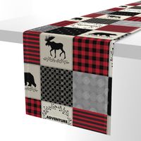 Adventure Patchwork Quilt - Black, Red + Cream Woodland Bear & Moose Baby Blanket Design