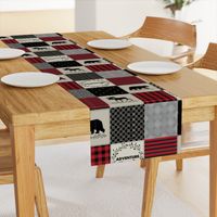 Adventure Patchwork Quilt - Black, Red + Cream Woodland Bear & Moose Baby Blanket Design