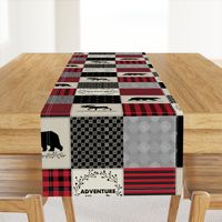 Adventure Patchwork Quilt - Black, Red + Cream Woodland Bear & Moose Baby Blanket Design