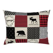 Adventure Patchwork Quilt - Black, Red + Cream Woodland Bear & Moose Baby Blanket Design