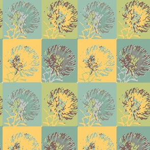 Geometric flower || Tropical plant Protea  Floral ocean water colors of Aqua green gray grey sky  blue brown  _  Miss Chiff Designs   