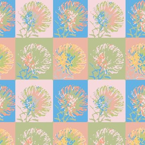 16-11L Protea Flower Floral  Geometric || Pastel Green pink blue coral peach _ Miss Chiff Designs