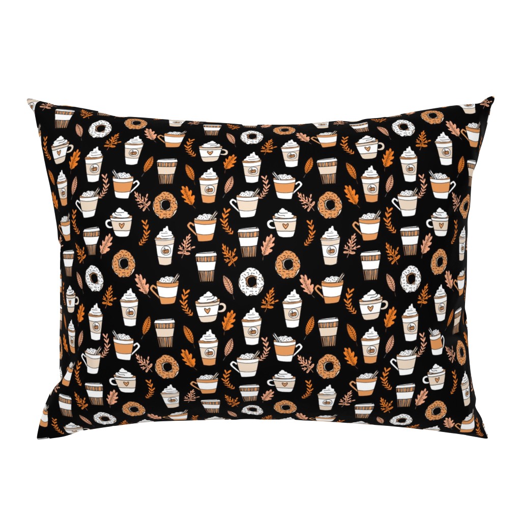 pumpkin spice latte fabric coffee and donuts fall autumn traditions black