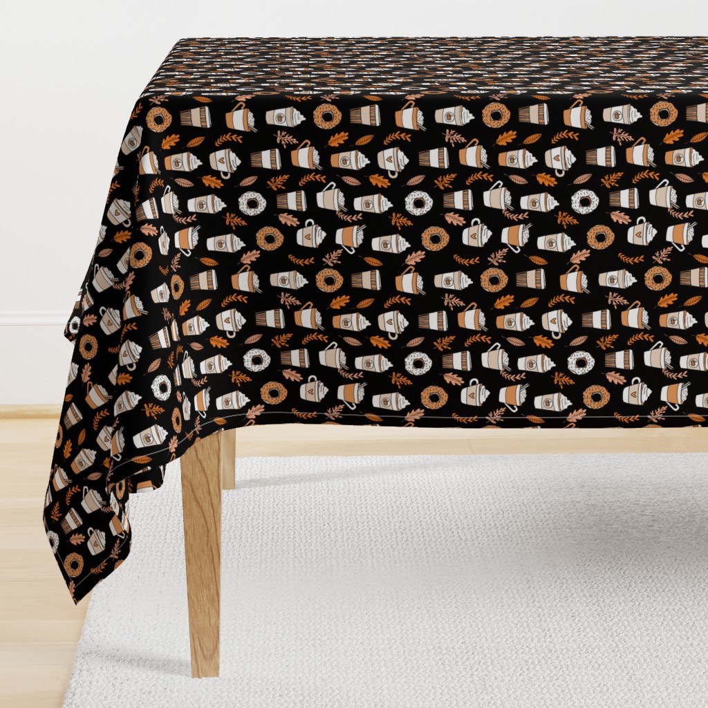 pumpkin spice latte fabric coffee and donuts fall autumn traditions black